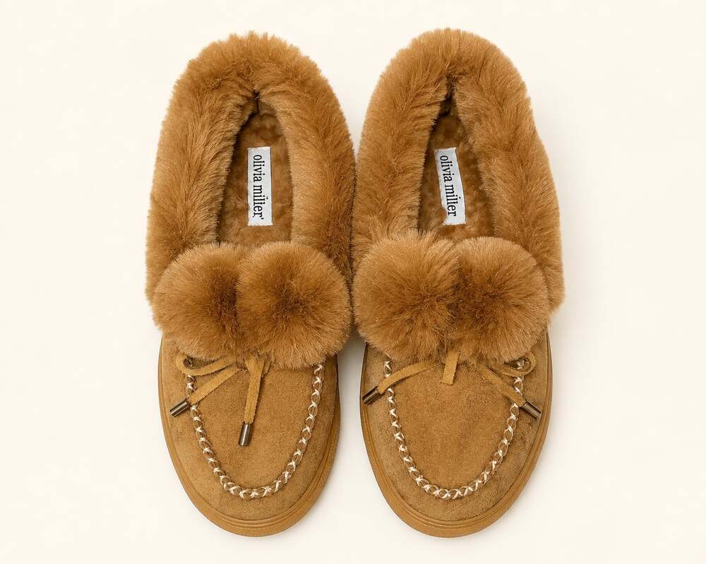 Olivia Miller Fur Lined Moccasin Slippers Cozy Cabincore Size 8